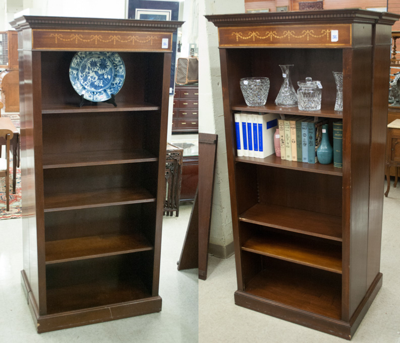 Appraisal: A PAIR OF EDWARDIAN INLAID MAHOGANY BOOKCASES English early th