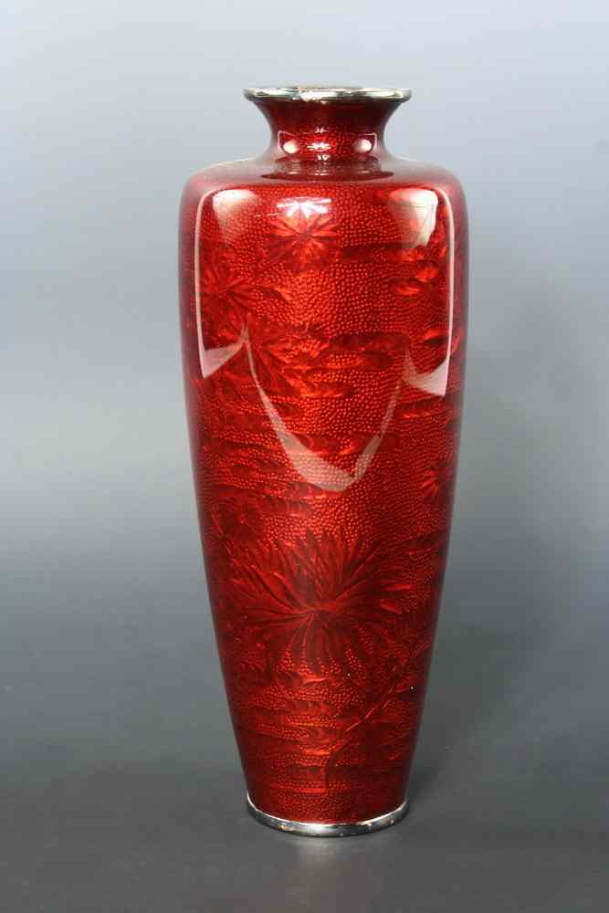 Appraisal: JAPANESE ENAMEL VASE - Ovoid Form Vase in clear red