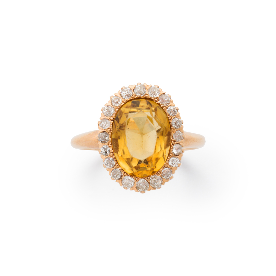 Appraisal: AN EDWARDIAN CITRINE DIAMOND AND FOURTEEN KARAT ROSE GOLD RING