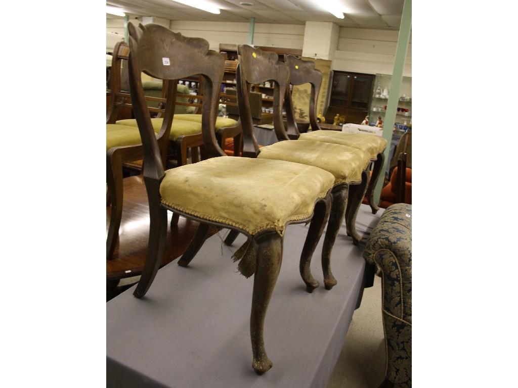 Appraisal: Set of three French stained walnut dining chairs with serpentine