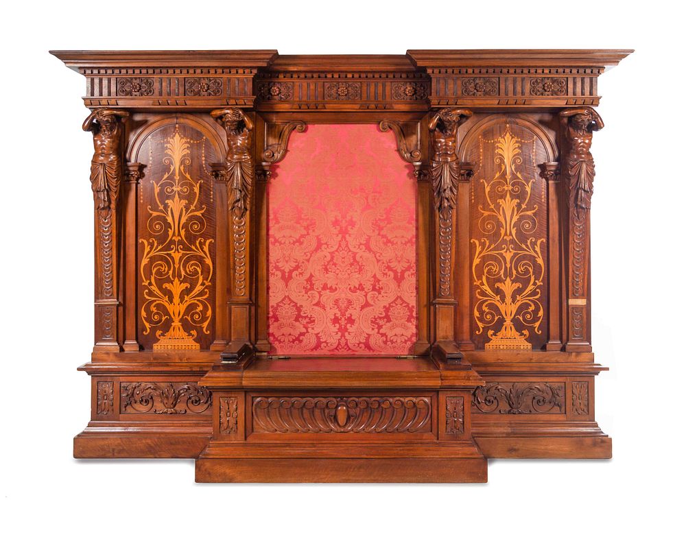 Appraisal: A Renaissance Revival Style Carved Walnut and Marquetry Hall Bench