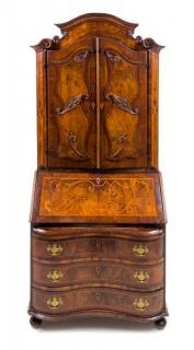 Appraisal: A German or Austrian Burl Walnut and Marquetry Secretary Bookcase