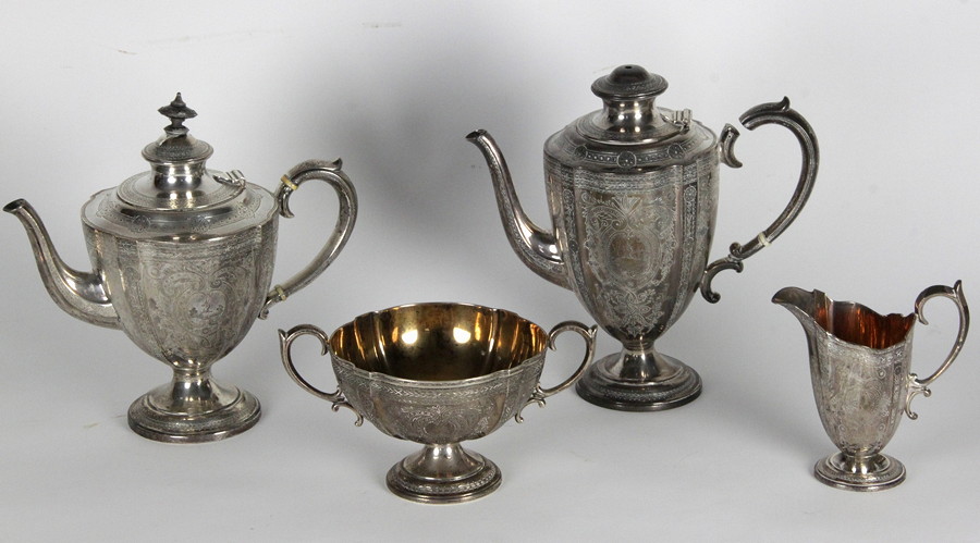 Appraisal: A Victorian silver four-piece tea service Frederick Elkington Birmingham of