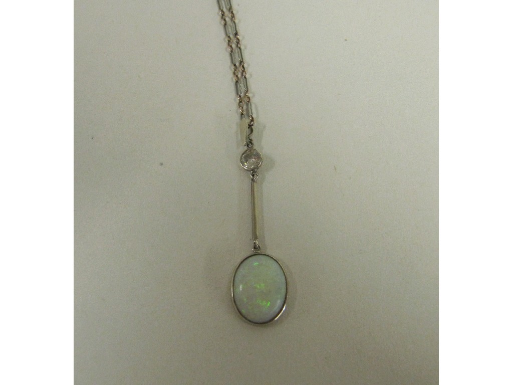 Appraisal: Edwardian opal and diamond set pendant with oval opal x