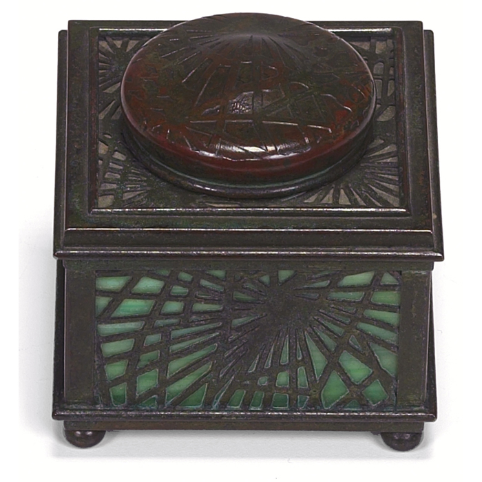 Appraisal: Tiffany Studios inkwell bronze in the pine needle pattern over