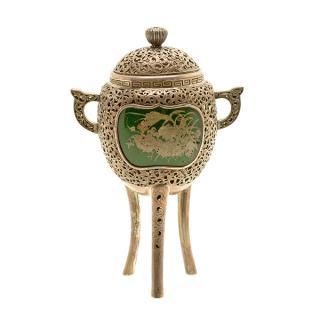 Appraisal: A Japanese Reticulated Silver and Cloisonn Enamel Koro Meiji Period