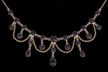 Appraisal: A Victorian Style Gold And Amethyst Festoon Necklace Yellow gold