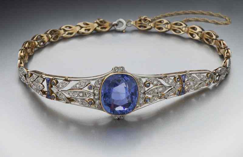 Appraisal: Platinum K gold sapphire and diamond braceletfeaturing a central modified