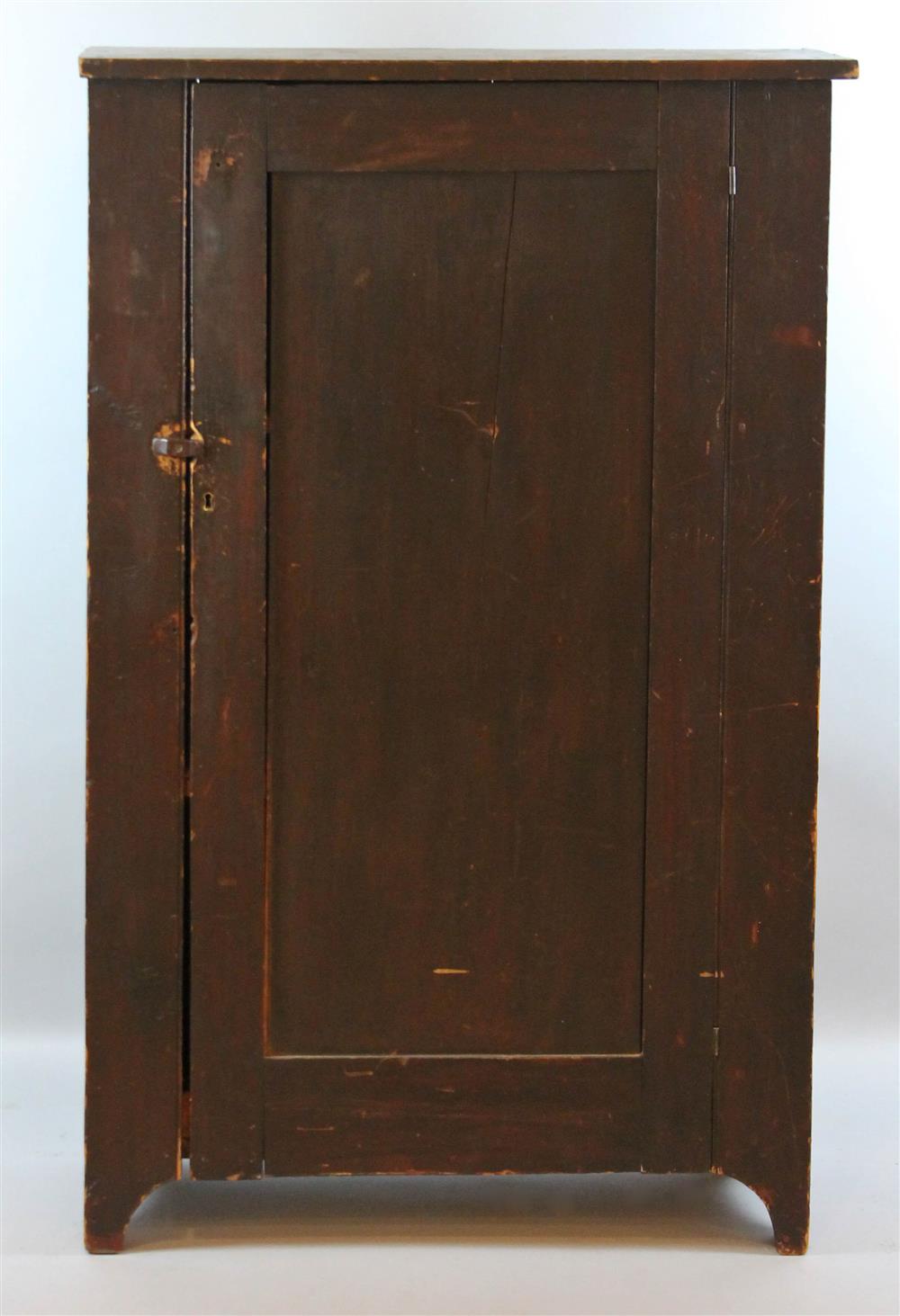 Appraisal: PRIMITIVE STAINED FOOD HUTCH CABINET WITH SINGLE DOOR having flat