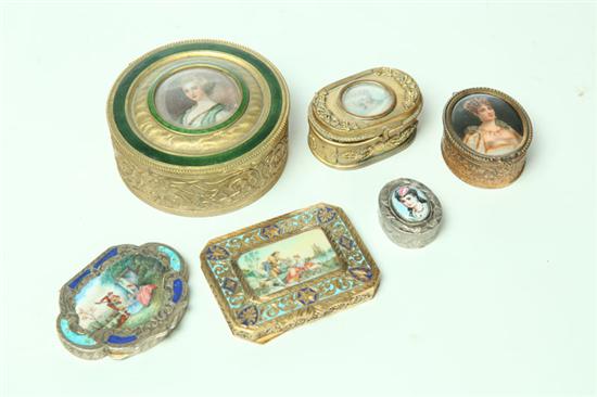 Appraisal: SIX DRESSER BOXES AND COMPACTS European early th century All