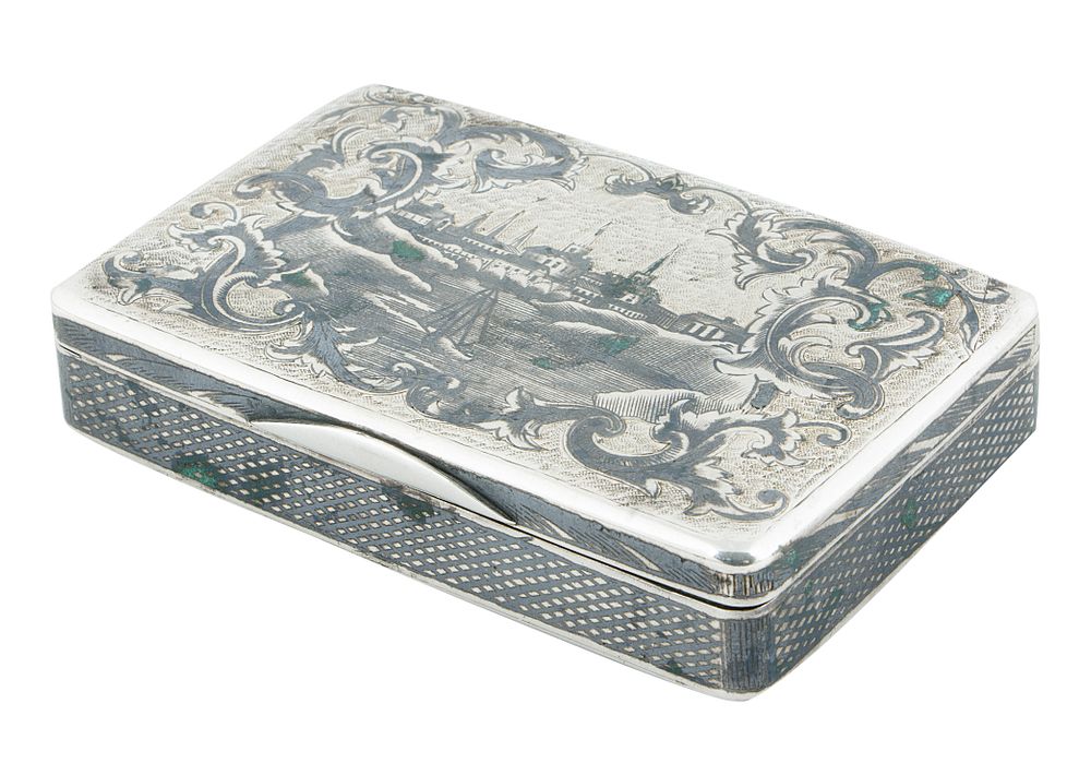 Appraisal: RUSSIAN SILVER AND NIELLO SNUFF BOX CIRCA RUSSIAN SILVER AND