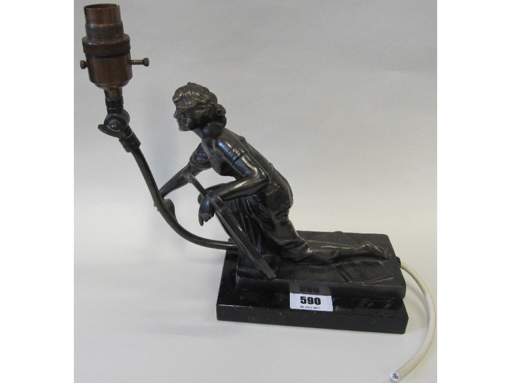 Appraisal: Spelter figural table lamp modelled as a kneeling woman with