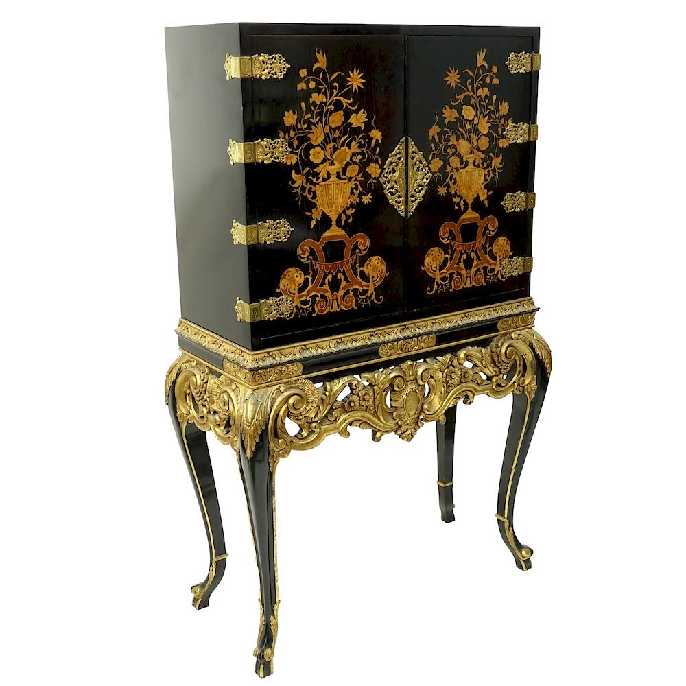 Appraisal: English Black Lacquered Cabinet Early to Mid th Century English