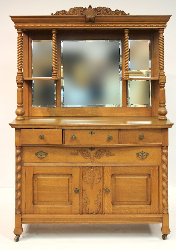 Appraisal: American Victorian Oak Sideboard th With superstructure H x W