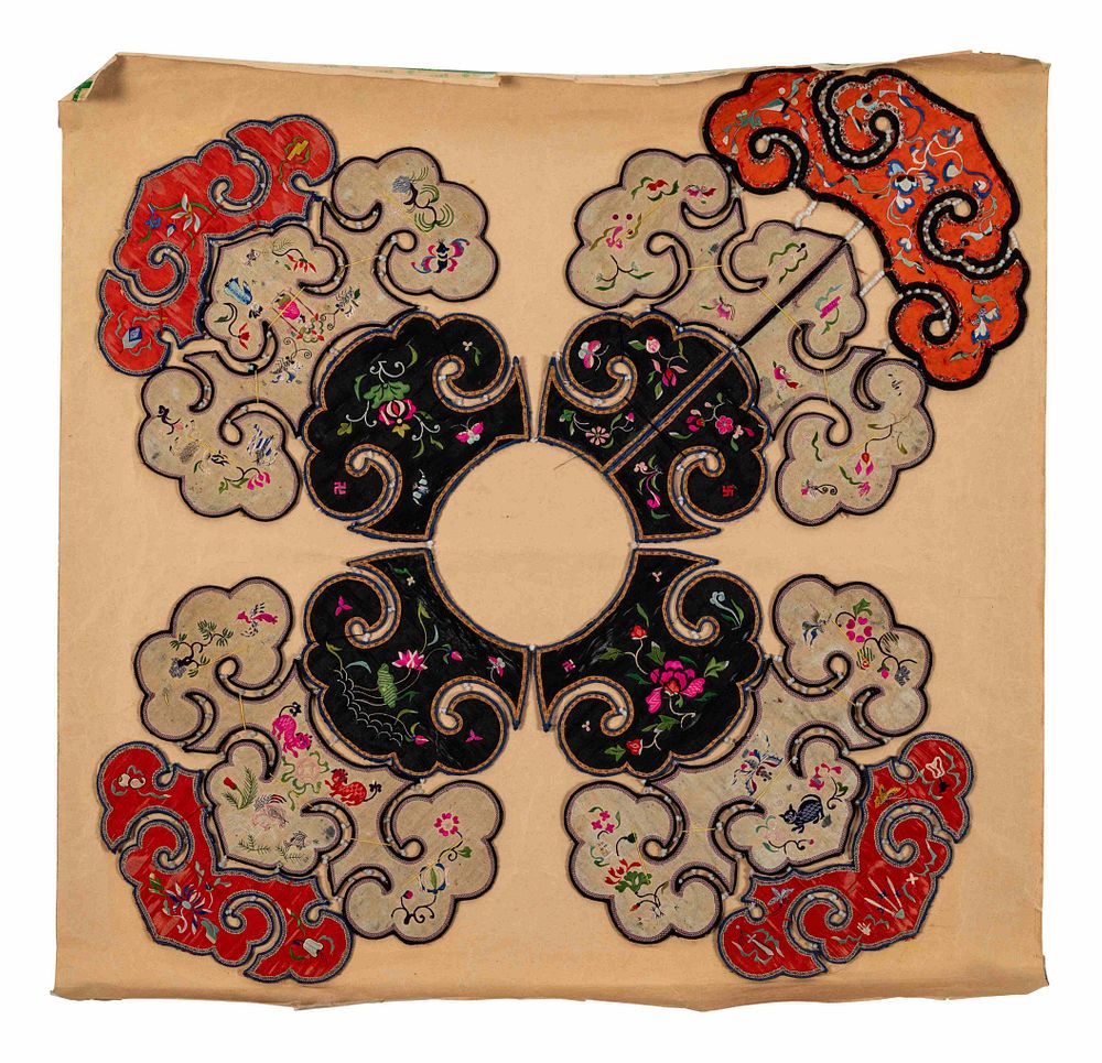 Appraisal: Four Chinese Embroidered Silk Ladies' Festival Collars Four Chinese Embroidered