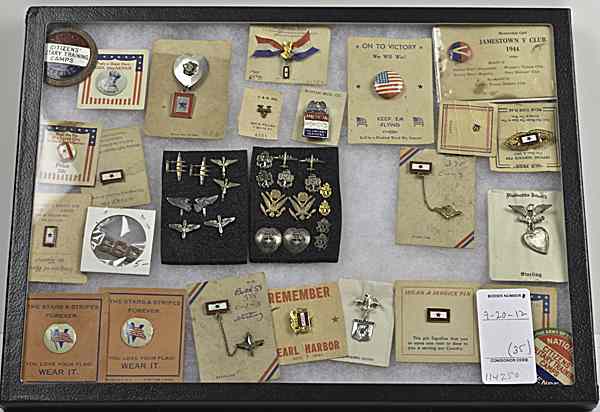 Appraisal: US WWII Homefront Pins and Ear Rings Lot of Thirty-Five