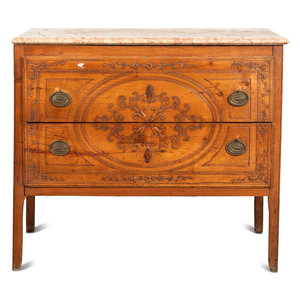 Appraisal: An Italian Carved Fruitwood Marble-Top Commode Circa Height x width