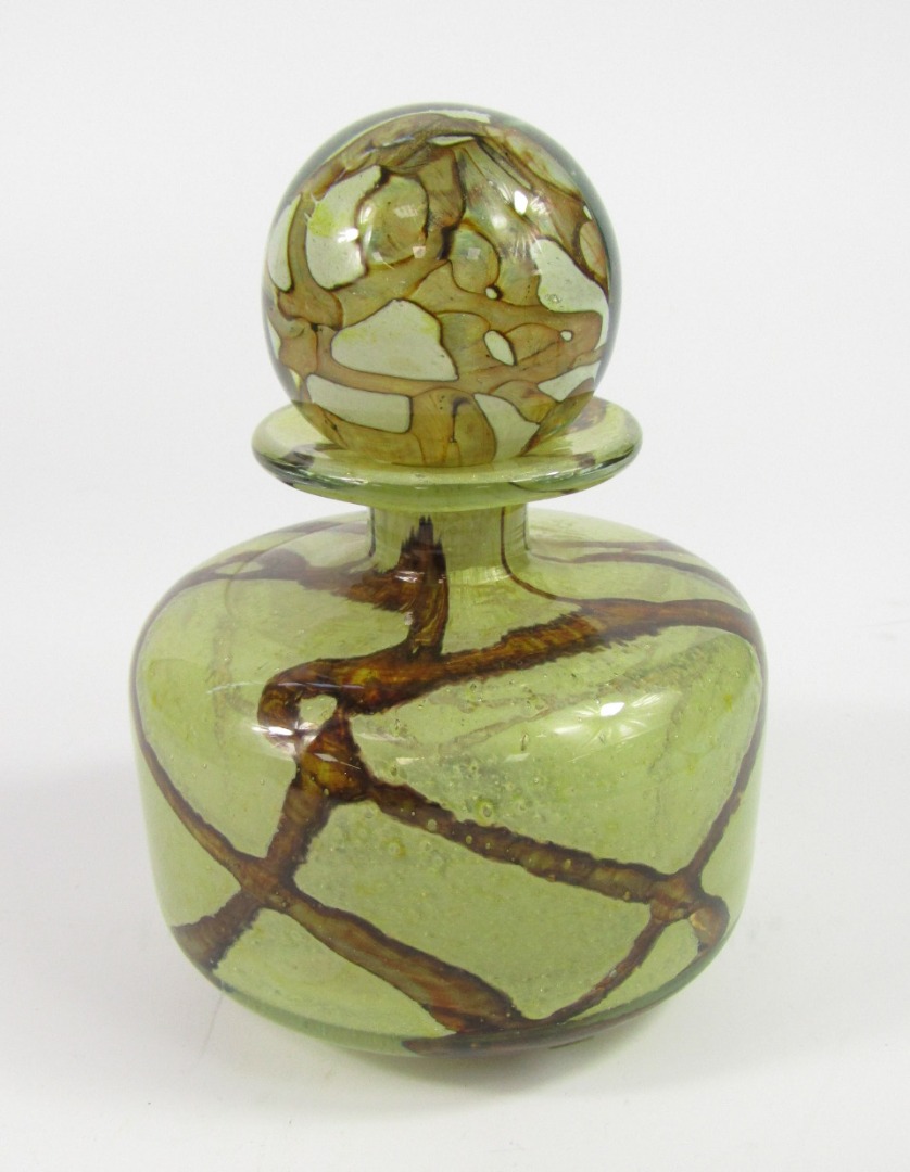 Appraisal: A Michael Harris Mdina glass decanter and stopper of cylindrical