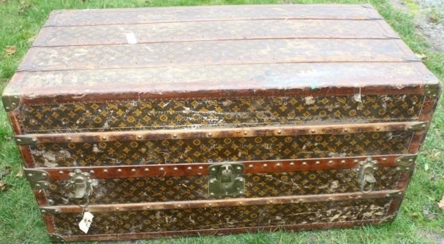 Appraisal: LOUIS VUITTON WARDROBE TRUNK EARLY TH C FITTED INTERIOR DRAWERS