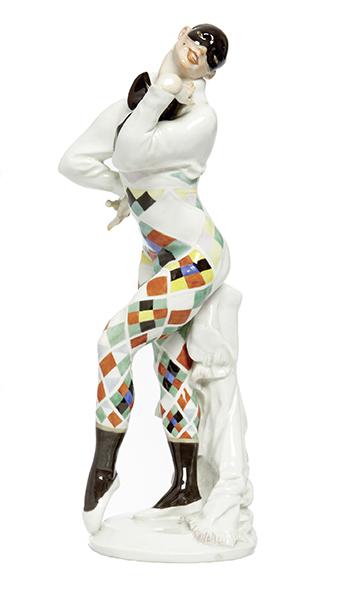 Appraisal: A RARE ART DECO MEISSEN PORCELAIN HARLEQUIN FIGURE CIRCA modelled