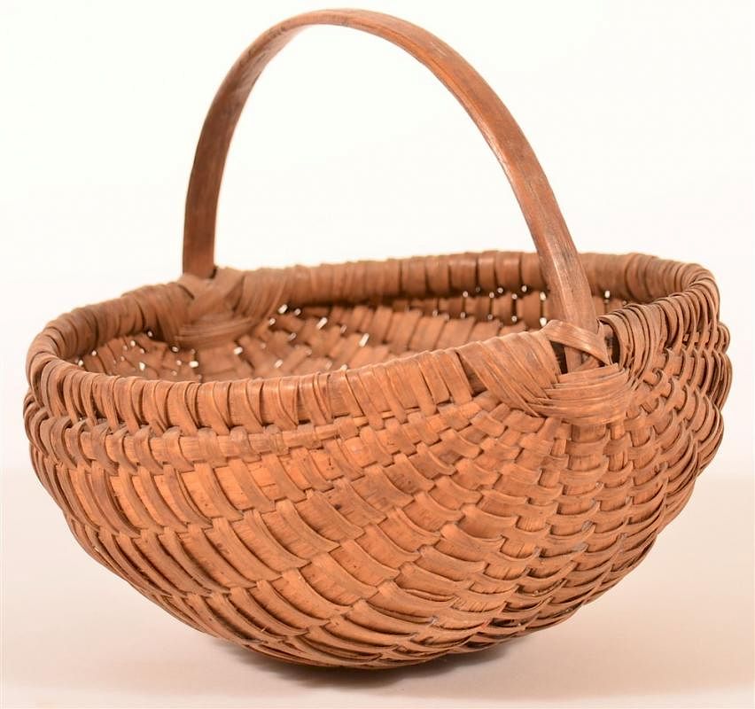 Appraisal: Woven Oak Splint Melon Form Egg Basket Antique Woven Oak