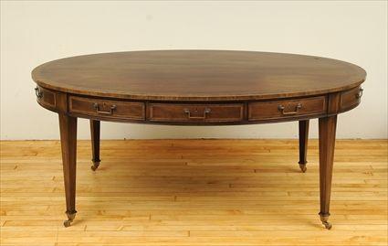 Appraisal: George III-Style Rosewood Crossbanded and Inlaid Mahogany Oval Library Table