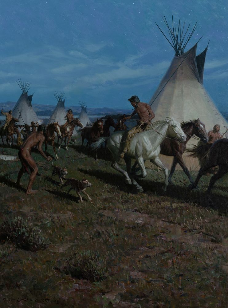 Appraisal: Tom Lovell Horse Raid Tom Lovell Horse Raid oil on