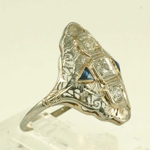 Appraisal: Filigree ring set in approx K white gold Three center