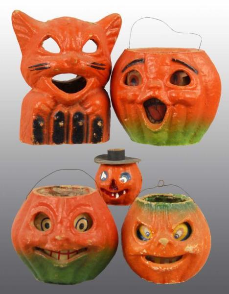 Appraisal: Lot of Halloween Jack-O-Lanterns Description Includes cat on fence lantern