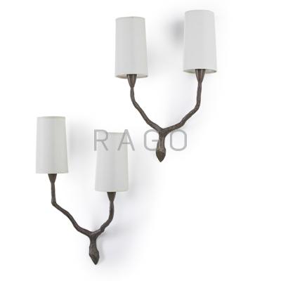 Appraisal: FELIX AGOSTINI - Pair of sconces France s Patinated brass