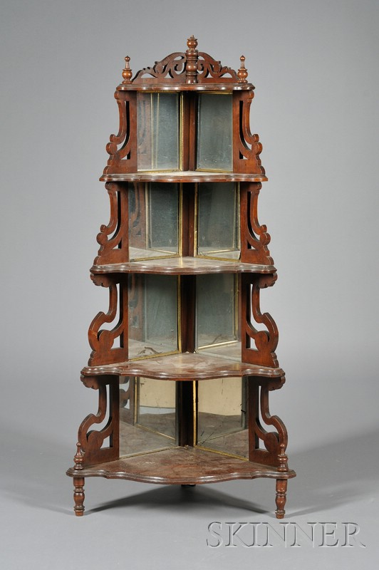 Appraisal: Victorian Walnut Mirrored Corner Shelf mid- th century with four