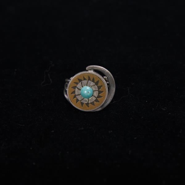 Appraisal: Taxco Vintage Modernist Sterling Silver Mixed Metal Turquoise Sun Ring