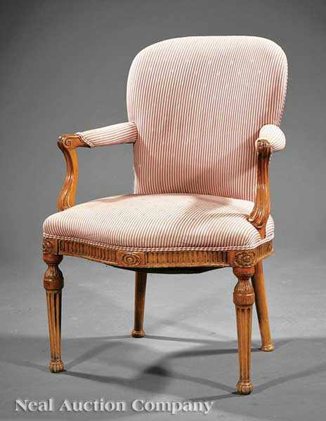 Appraisal: A George III Carved Beechwood Armchair c with padded back