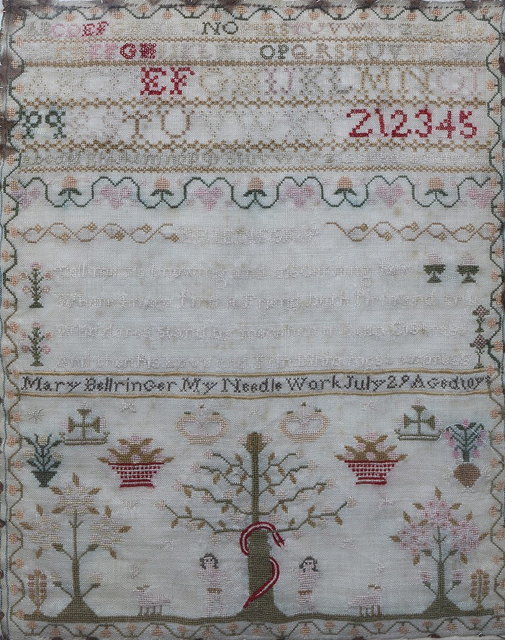 Appraisal: A CHILD'S INCOMPLETE NEEDLEWORK SAMPLER decorated with 'The Garden of