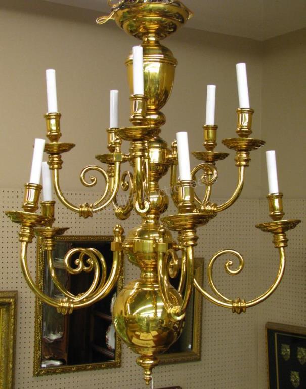 Appraisal: Brass Chandelier large brass light chandelier with spherical body diameter