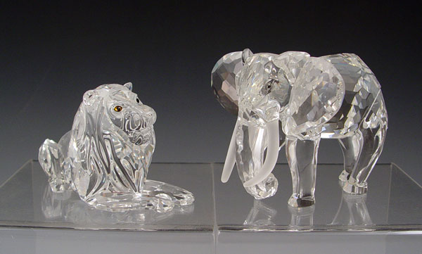 Appraisal: SWAROVSKI CRYSTAL LION AND ELEPHANT pieces to include Lion with