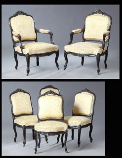 Appraisal: Set of Six French Ebonized Salon Chairs c consisting of