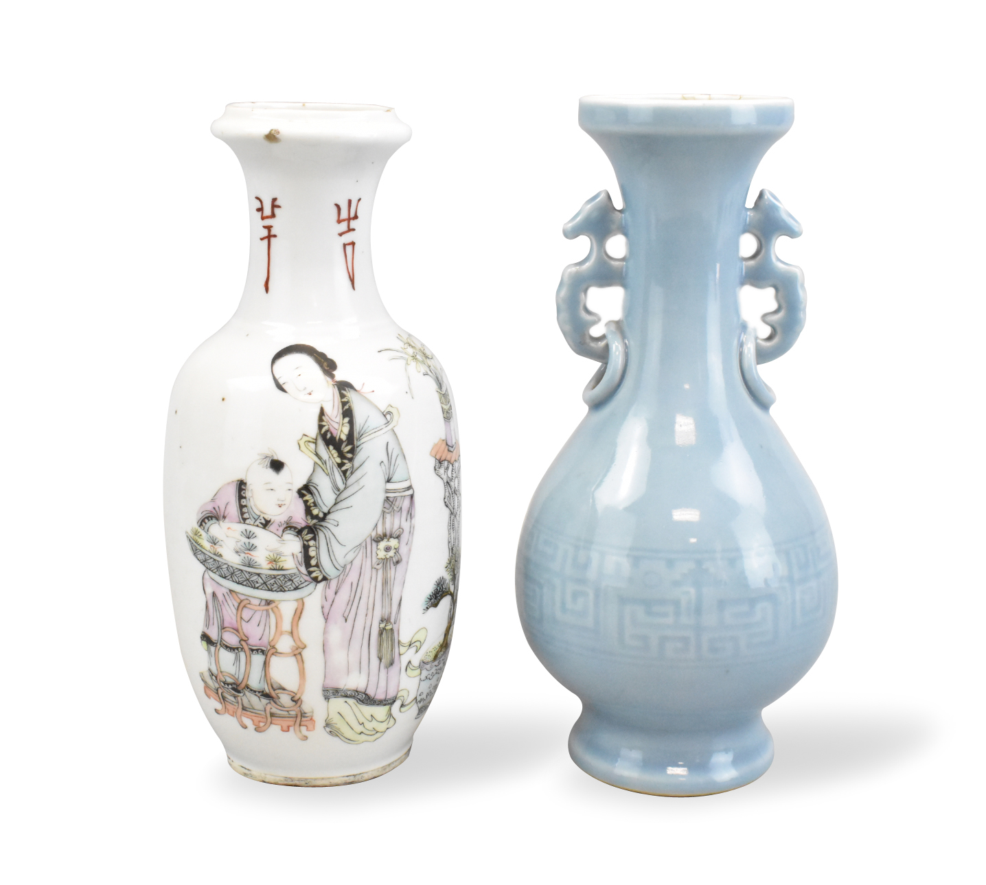 Appraisal: Two Chinese vases blue and white and famille rose The