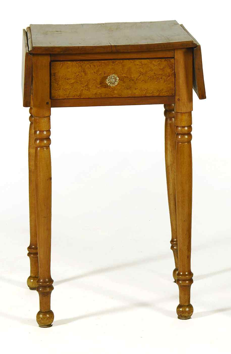 Appraisal: ANTIQUE AMERICAN ONE-DRAWER DROP-LEAF STAND th CenturyIn maple Bird's-eye maple