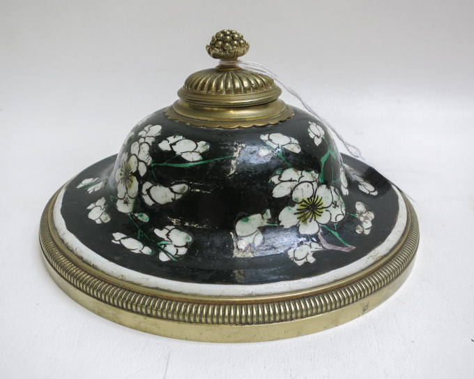 Appraisal: CHINESE POTTERY ENAMEL GLAZED INKWELL of bell-shaped form with floral