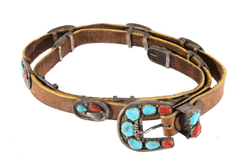 Appraisal: Navajo Sterling Concho Turquoise Coral Belt Featured in this lot