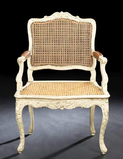 Appraisal: Provincial Louis XV-Style Polychromed Fauteuil mid- th century the shaped