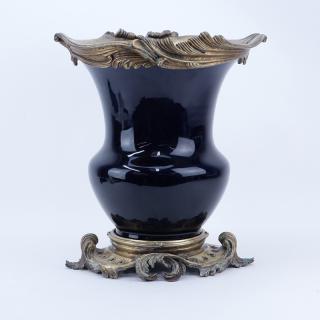 Appraisal: Large Modern Gilt Bronze Mounted and Cobalt Blue Porcelain Urn