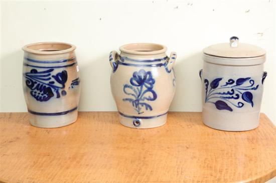 Appraisal: THREE PIECES OF STONEWARE All are European Jar with cobalt