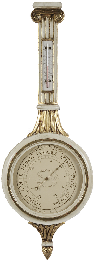 Appraisal: Louis XVI Style Painted and Parcel Gilt Thermometer Barometer th