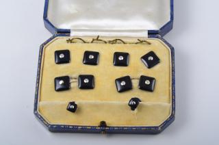 Appraisal: Antique Platinum Onyx Cufflink Set in Box Elegant and understated