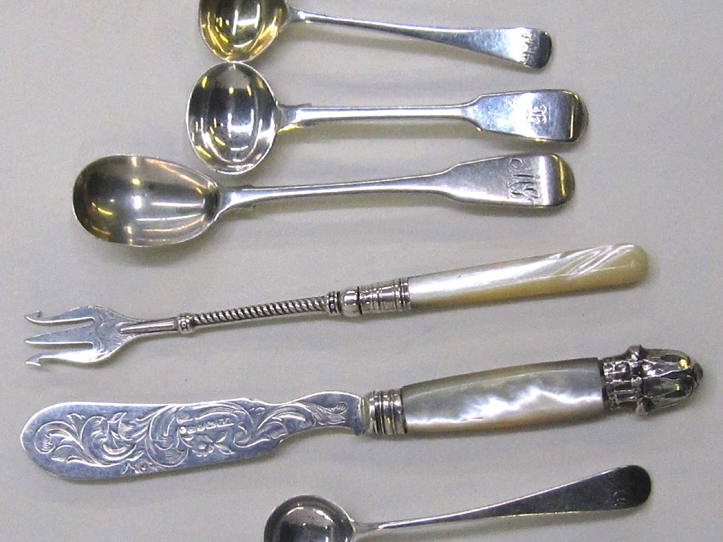 Appraisal: Lot comprising mother of pearl and silver knife and pickle