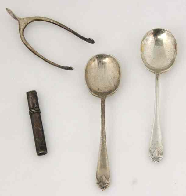 Appraisal: A pair of silver wishbone sugar tongs L S Birmingham