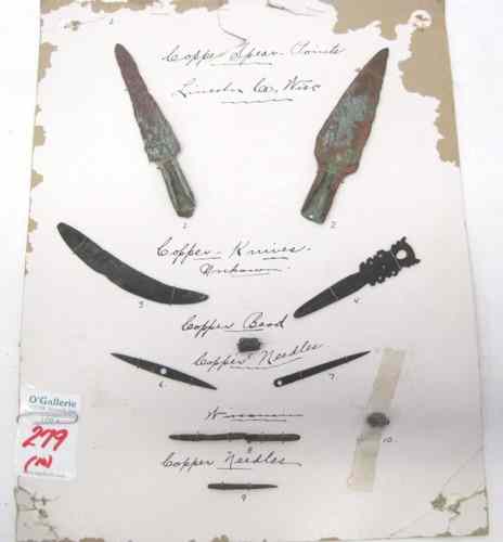 Appraisal: TEN PIECES NATIVE AMERICAN INDIAN COPPER ARTIFACTS spear points needles