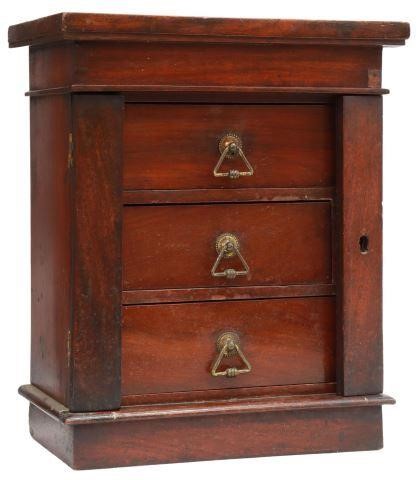 Appraisal: English miniature side-lock mahogany chest th c molded cornice over